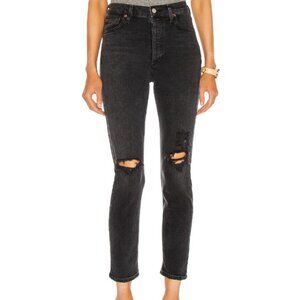 Agolde Nico High Rise Slim Jeans Women's Charcoal Destroyed Knee Grunge 29